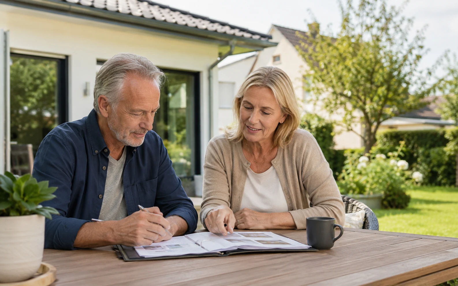 Eigentümer besprechen Unterlagen zu ihrem Haus